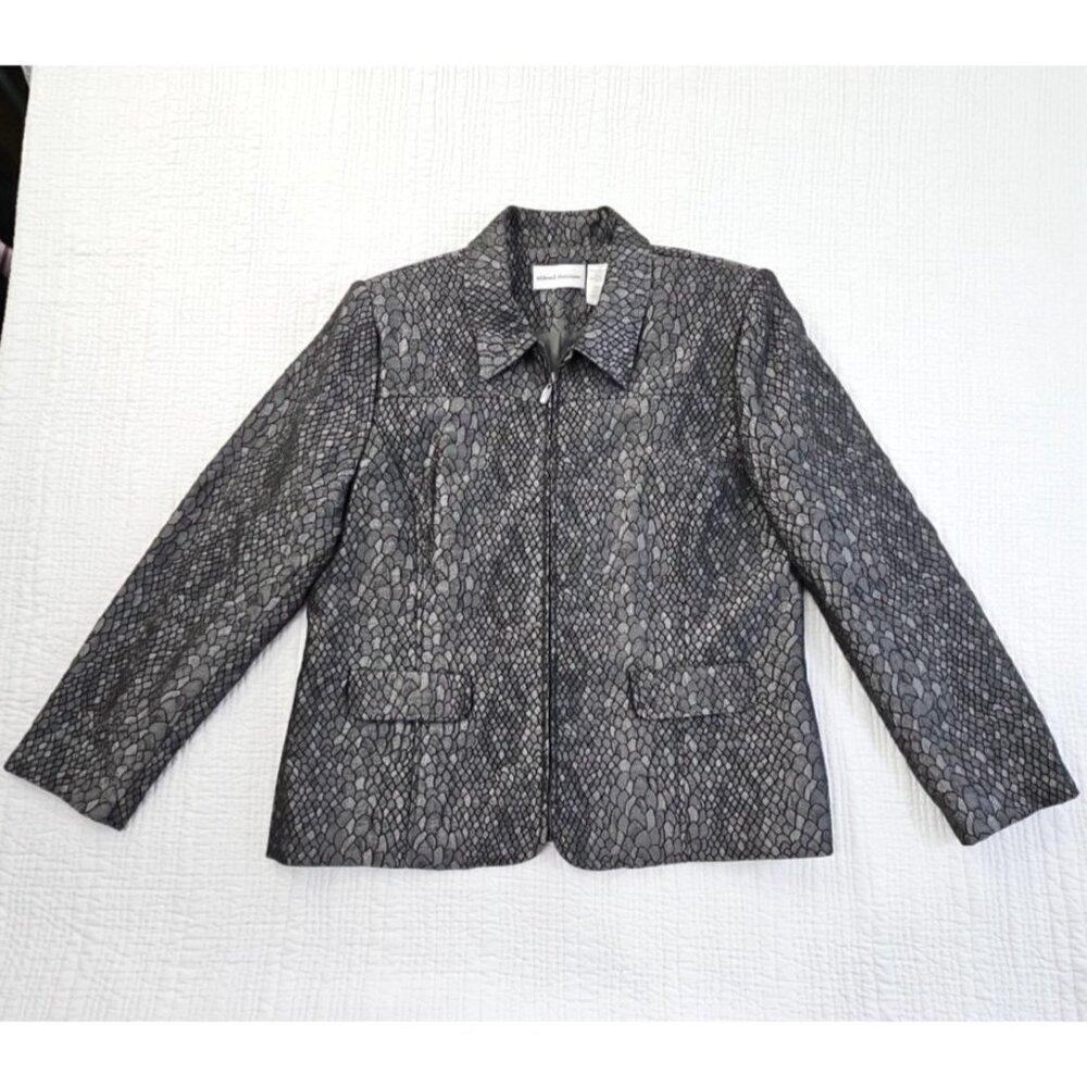 Alfred Dunner Full‎ Zip Blazer Jacket Sz 14 Gunmetal Gray Metallic Lizard Print